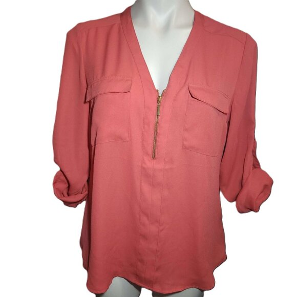 Express Tops - ❤️ 4/$20 Express zippered blouse Adjustable sleeves Women's medium Sheer V-neck